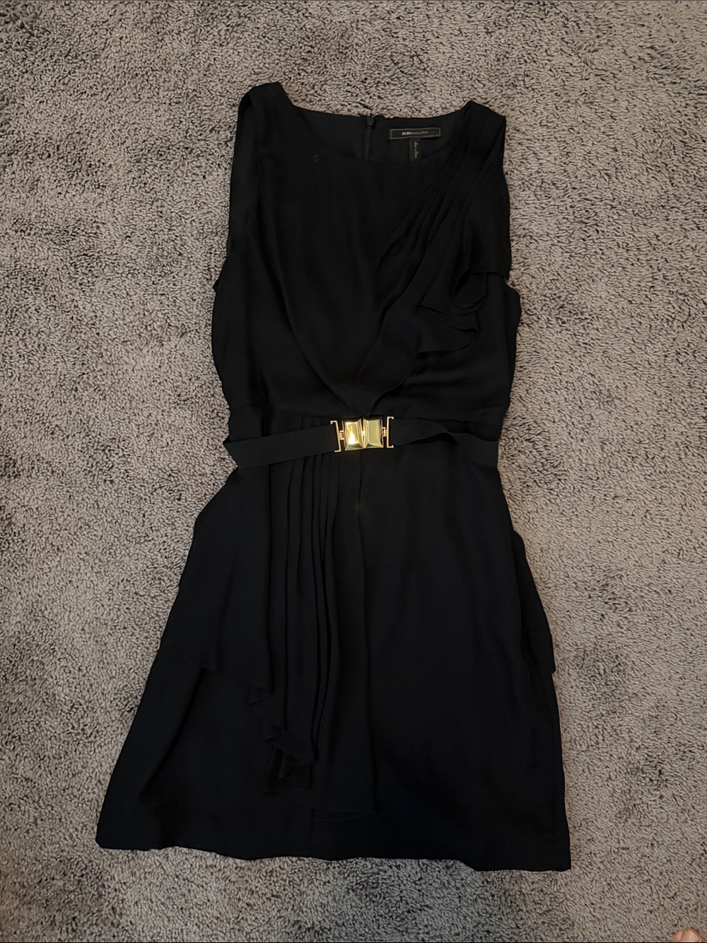 BCBG Black Sleeveless Mini Dress with Gold Accent Belt